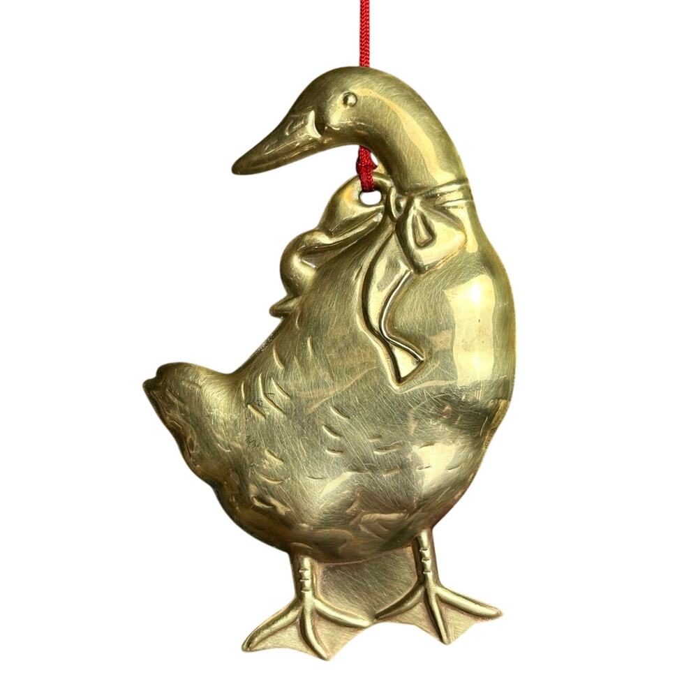 Vintage Dept 56 brass gold goose Christmas ornament made in Hong Kong 5”